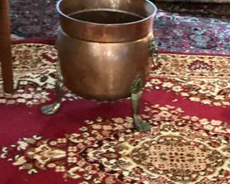 Antique Copper Cauldron Jardiniere with Paw Feet
