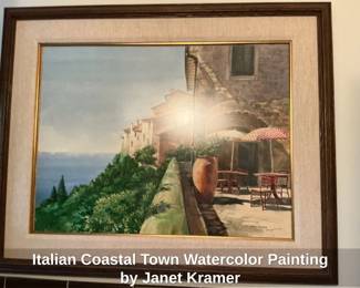 Italian Coastal Town Watercolor Painting by Janet Kramer