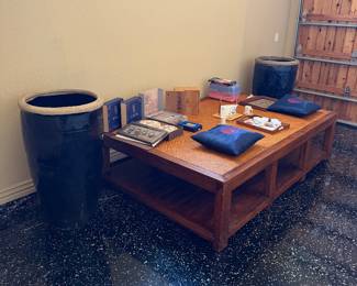 Tatami platform bed and large pottery planters