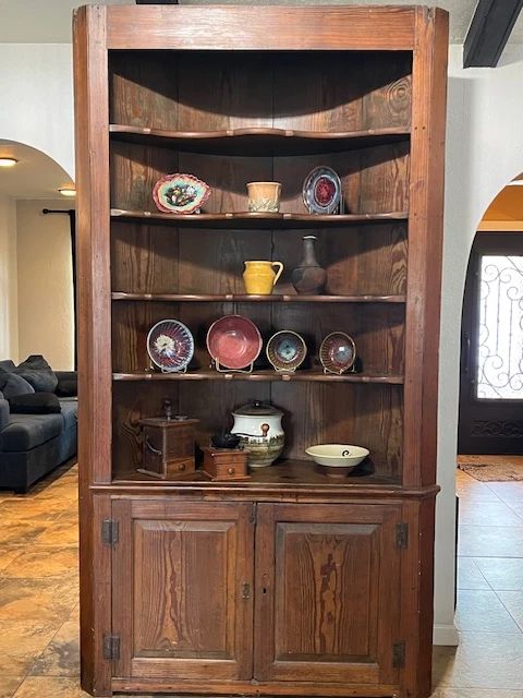 Corner cabinet, Harding Black bowls, Majolica, McCoy