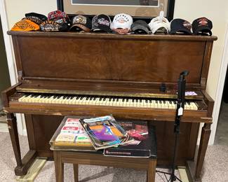 Upright Piano & Bench, Harley Hats, Music Books