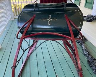 Cutter Sleigh - Black w/Gold Pin Striping - Buttoned Cushion - Completely Restored w/Shaft -  2 Person - 1 Horse