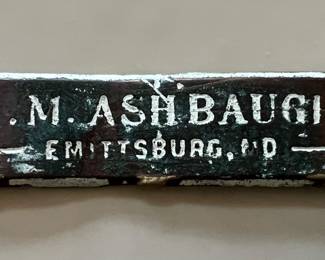 (“M. Ashbaugh - Emittsburg, Md.” metal plaque )