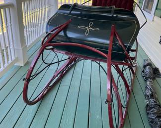 Cutter Sleigh - Black w/Gold Pin Striping - Buttoned Cushion - Completely Restored w/Shaft -  2 Person - 1 Horse