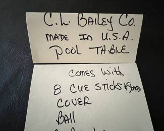 Pool Table - C.L.Bailey Co. - Made in USA - Comes with 8 Cue Sticks-Cover-Balls-3 Racks,