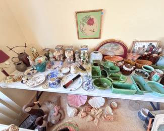 Asian Signed Fans, Elephant Statues, Antique Pottery, Shell Decor