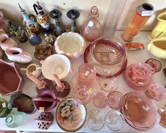 Pink Depression Glass, Signed Handpainted Italian ware