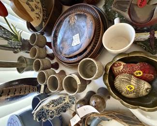 Handpainted stones, Stonewear Wine Glasses and plates