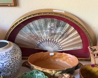 Roseville pottery, Antique Framed Fan