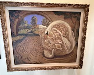 Framed Oil "Swan "