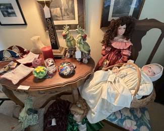 Antique Porcelian Doll Bay Doll, Fitz and Floyd Parrots