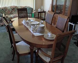 Dining table with two leaves, 6 chairs