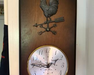 Vintage, kitchen clock. Rooster, pearl backing