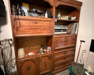 Bookshelves, record player, and records