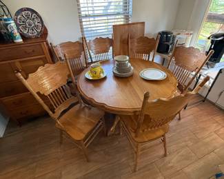 Table, six chairs, leaf