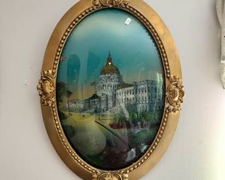 Ornate oval frame with decorative gilt finish and raised detailing. Eye-catching piece with elegant vintage character—perfect for display or reuse.