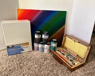 Assorted Paints, Canvas, and Other Crafts