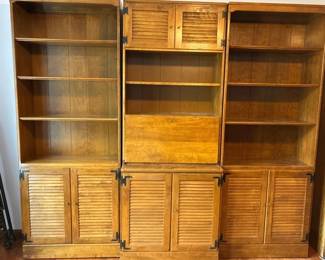 Wooden Wall Unit Three Pieces With Storage  Desk With Light