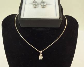 925 Diamond and Aquamarine Necklace and Earrings
