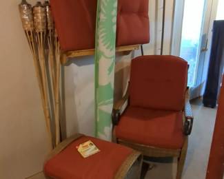 Patio Chair, Out Door Rug, Canopy and Tiki Torches