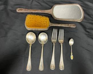 Sterling Silver Flatware, Mirror,  Brush