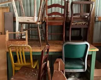 Old Chairs and Metal Table