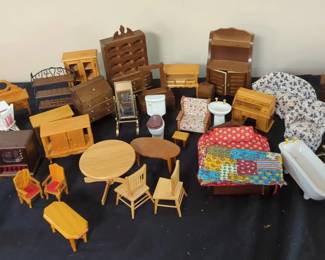 Wooden, Brass and Ceramic Dollhouse Furniture