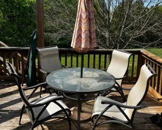Patio Table, Chairs  Umbrellas