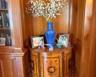 Pair of Exquisite Satinwood Inlay Demilune Cabinet Consoles