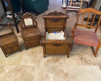 Vintage Doll Furniture And Toddler Rocking Chair