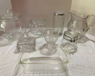 Glass Pitcher, Glass Canister And Other Glass Items