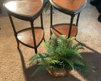 2 Matching Wood Tables And Artificial Fern In Pot