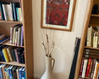 Framed Mixed Media Artwork By S. A. Smith And Large Vase