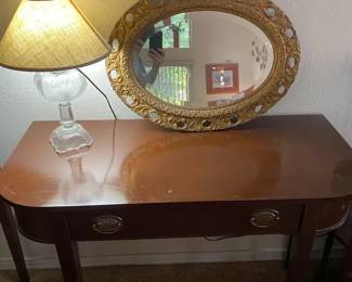 Console Table, Mirror And Lamp