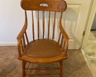 Wood Chair And Wicker Mirror