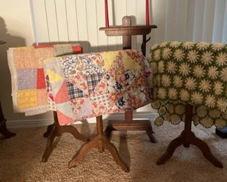Wood Ratchet Candle Holder, 2 Lap Quilts, Crochet Blanket And Stands