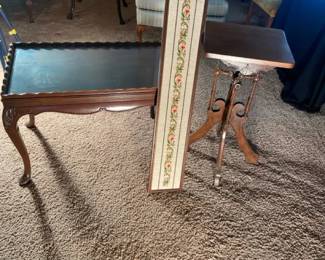 2 Side Tables And Embroidered Art