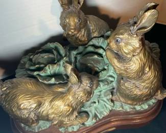 Bronze Rabbit Sculpture Titled Salad Bar By EC Wynne
