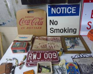 MISC METAL SIGNS, LICENSE PLATES, SMALLS