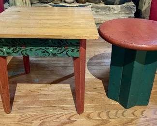 090-JM: Red and Green Wooden Side Tables