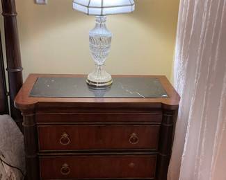 Pair of bedside night tables with three drawers and marble top … pair of beautiful crystal lamps