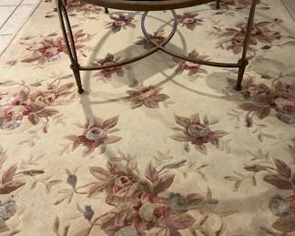 Beautiful Royal Doulton thick pile woolen carpet in beige pink green hues 5’x8’