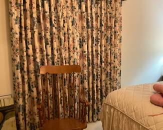 Beautiful handmade drapery and valence. Vintage wooden rocker in great condition