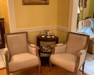 Set of stylish creamy linen colored wooden club armchairs 25” x35”x22” 