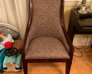 Bernhardt 70s style dining or accent chair featuring tall curved back with leopard  print upholstery 