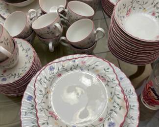 Summer Chintz pattern china set includes serving dishes, bowls, dinner and lunch plates, tea cups n saucers, and coffee cups