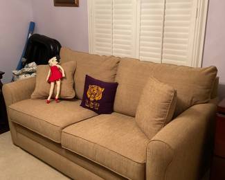 Full size upholstered sofa bed in excellent condition..75”x32”x36” .. will need help to move out of estate house..