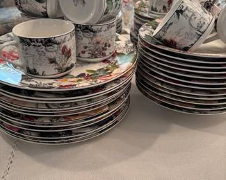 American Atelier Rose Toile Floral plates and cups