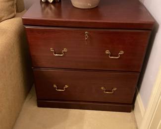 Wooden two drawer file cabinet with key  30”x30”x21” 