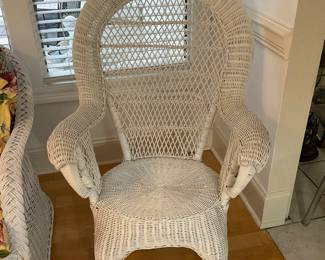 White rattan wicker rocker.. 30”x45”x35” 